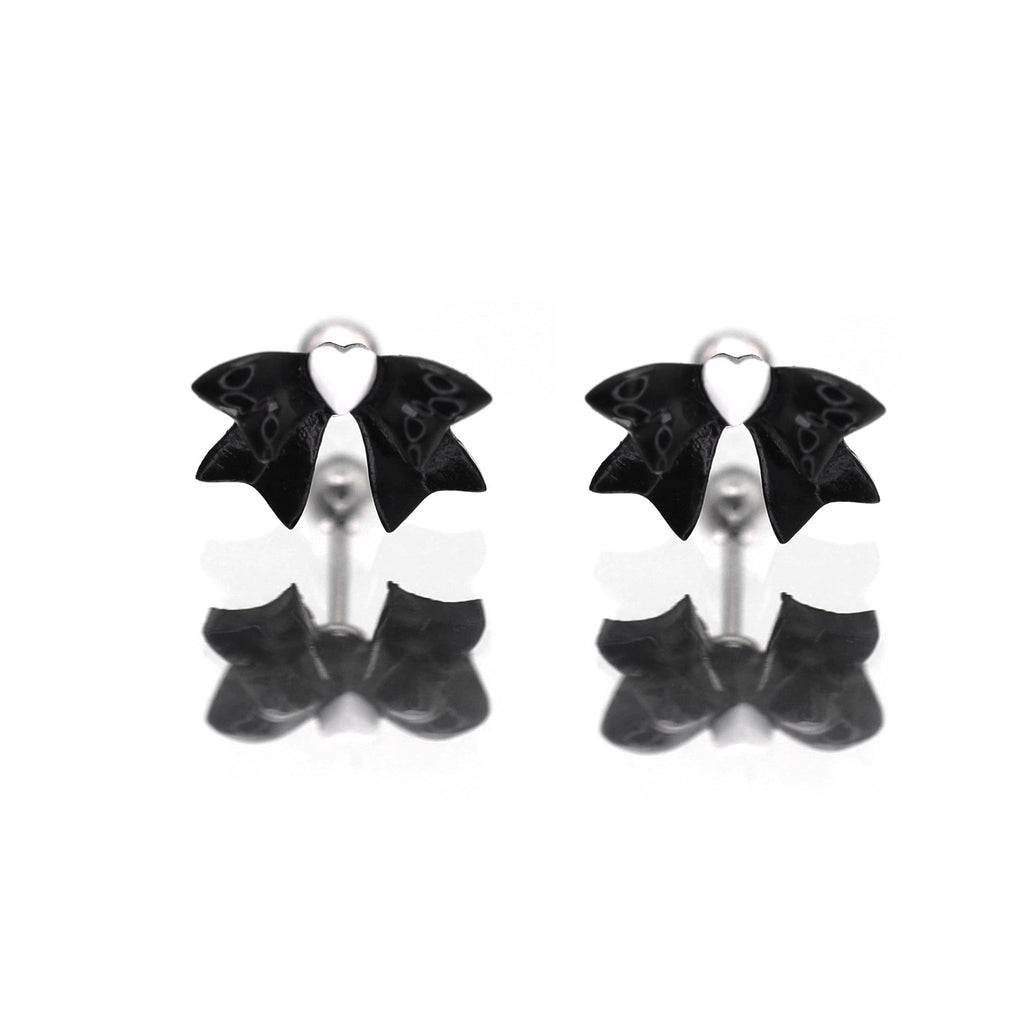 Black & White Heart Bow Stainless Steel Ear Studs
