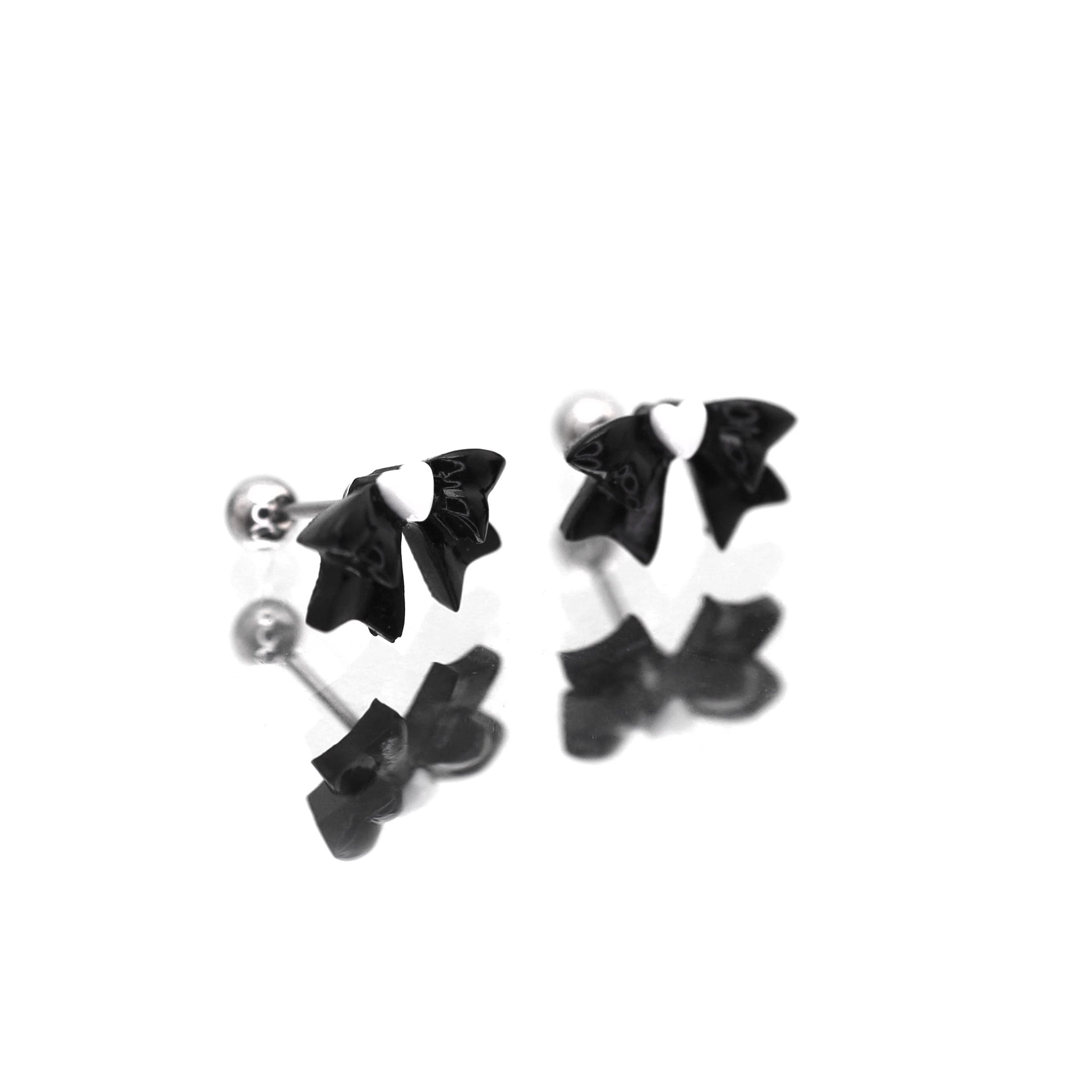 Black & White Heart Bow Stainless Steel Ear Studs