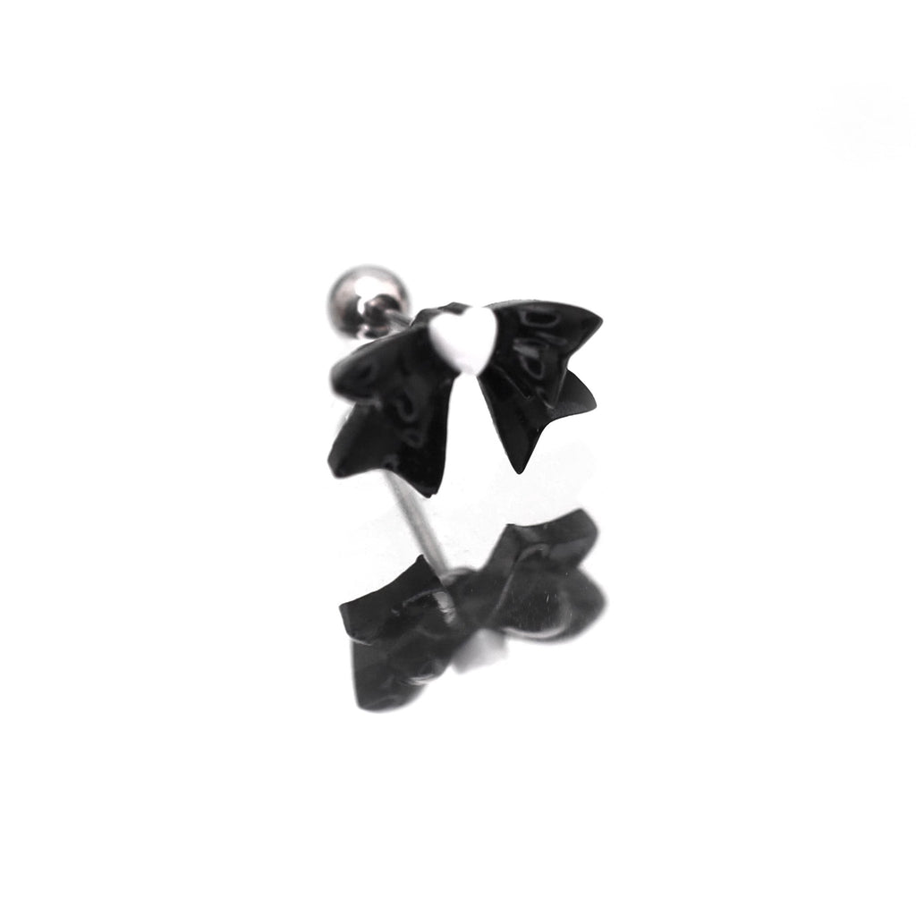 Black & White Heart Bow Stainless Steel Ear Studs
