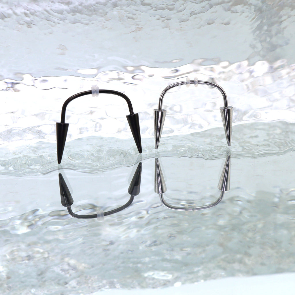 Black & White Fangs  Dracula  Stainless Steel Canine Spike Barbell