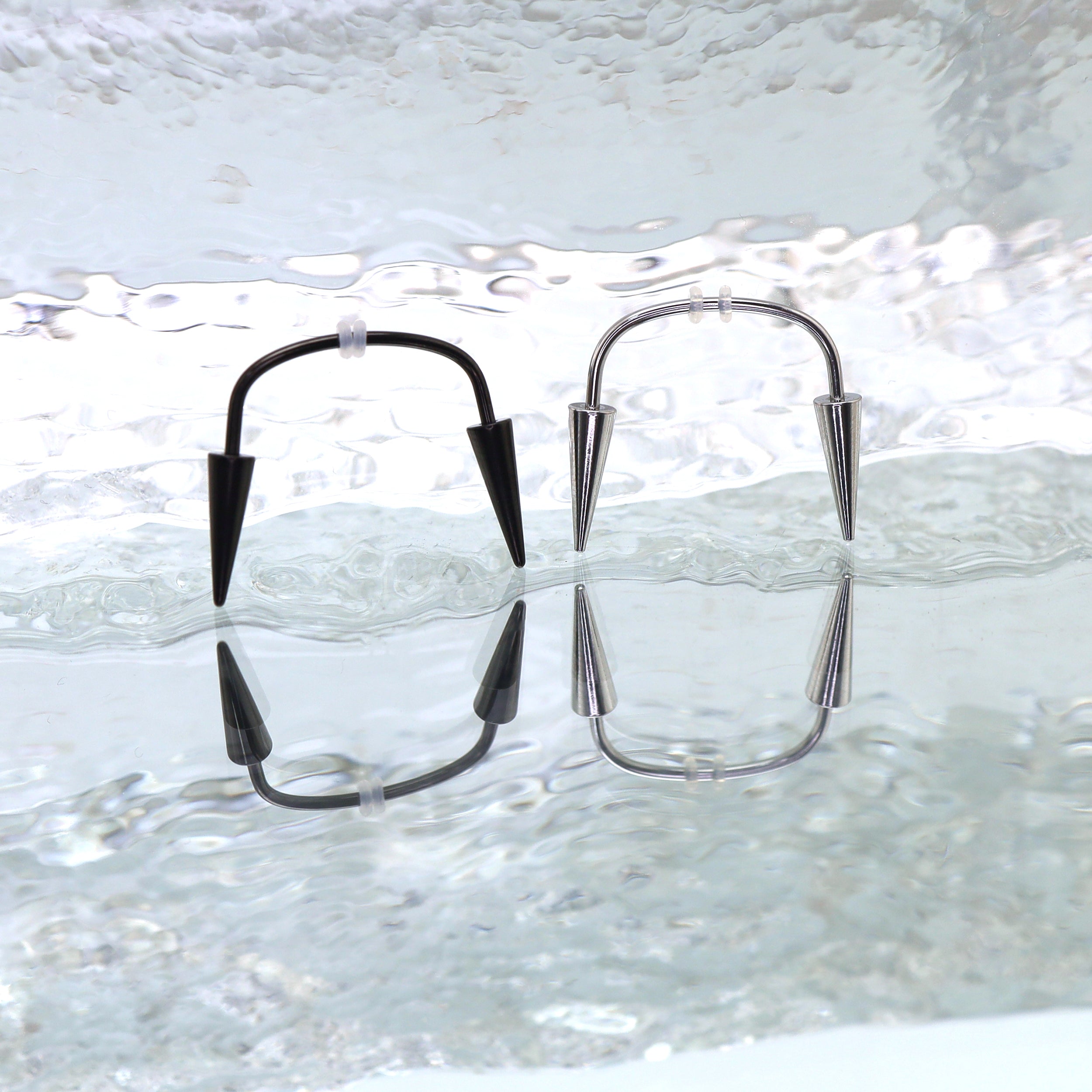 Black & White Fangs  Dracula  Stainless Steel Canine Spike Barbell