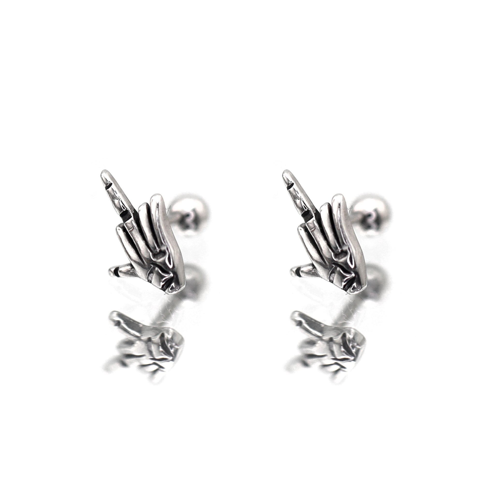 Domed Middle Finger stainless steel Ear Studs