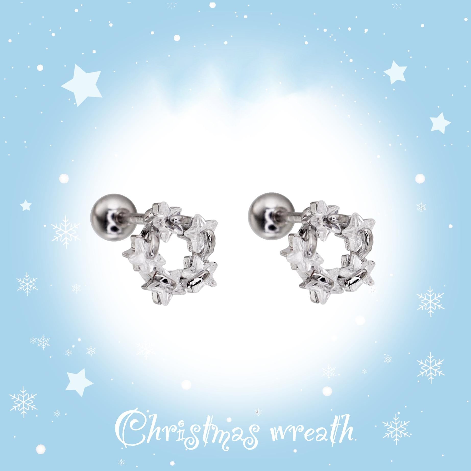 Christmas - Wreath CZ Stainless Steel Earring