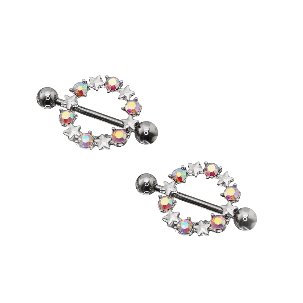 PAIR OF Pentagram Floral Halo stainless steel Nipple Rings