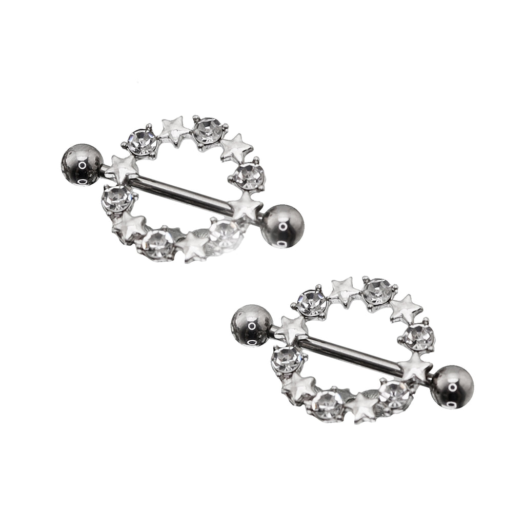 PAIR OF Pentagram Floral Halo stainless steel Nipple Rings