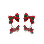 Red & Green Bow stainless steel Ear Studs