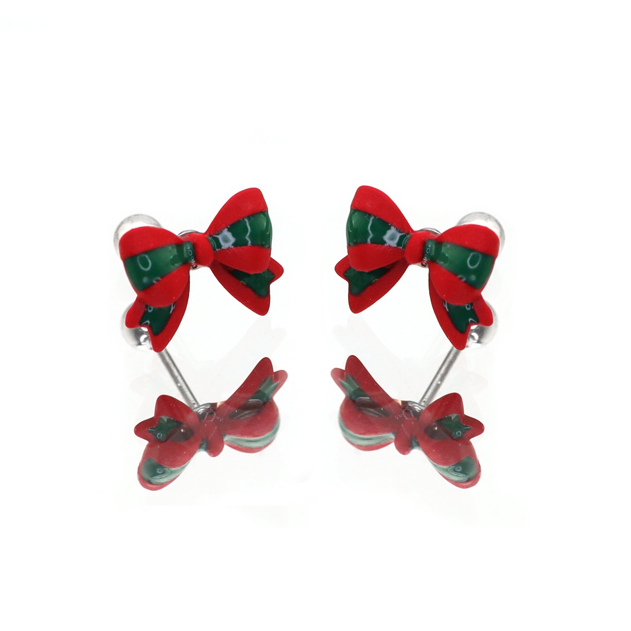 Red & Green Bow stainless steel Ear Studs
