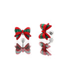 Red & Green Bow stainless steel Ear Studs