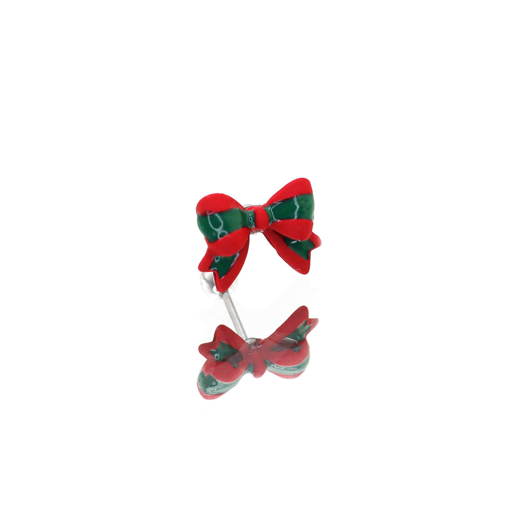 Red & Green Bow stainless steel Ear Studs