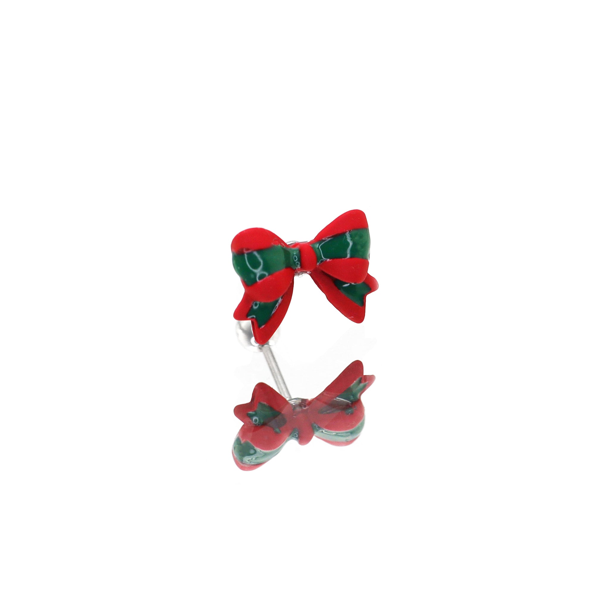 Red & Green Bow stainless steel Ear Studs