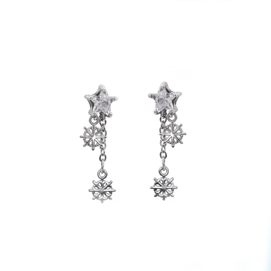 PAIR OF Snowflake Pentagram Dangle stainless steel Ear Studs