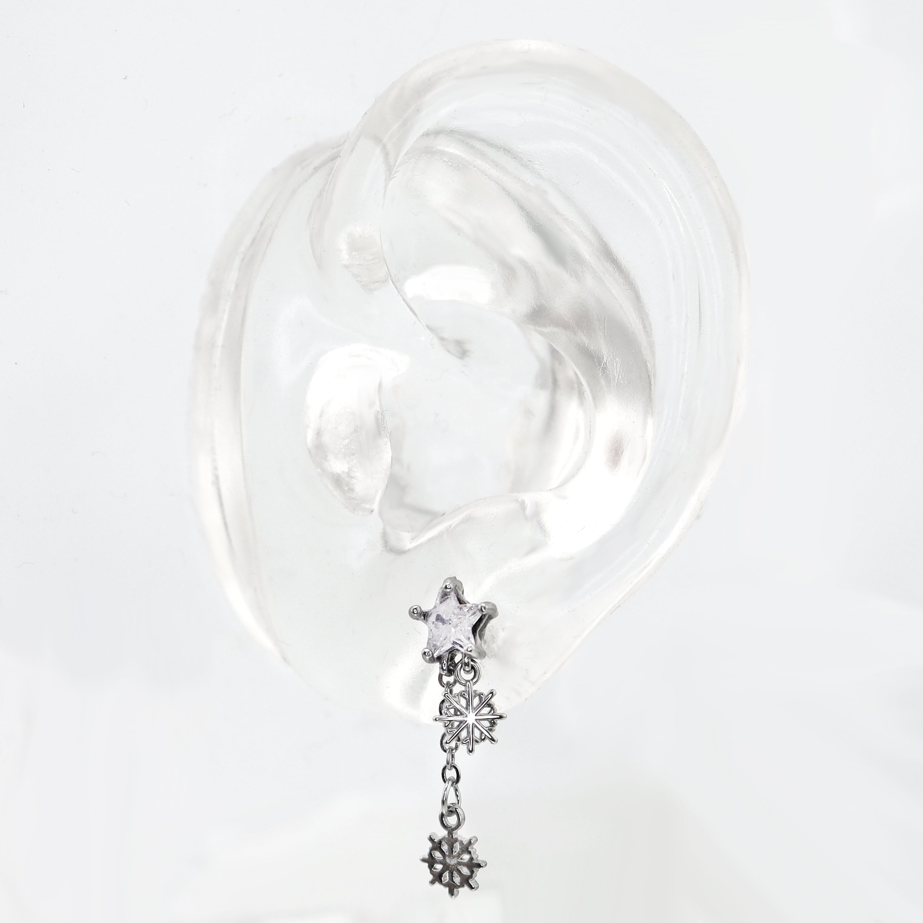 Christmas - PAIR OF Snowflake Pentagram Dangle Stainless Steel Ear Studs