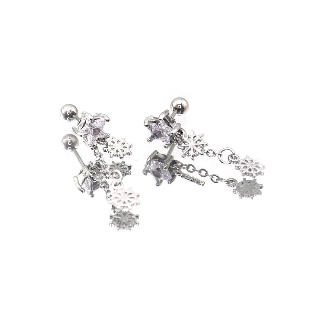 PAIR OF Snowflake Pentagram Dangle stainless steel Ear Studs
