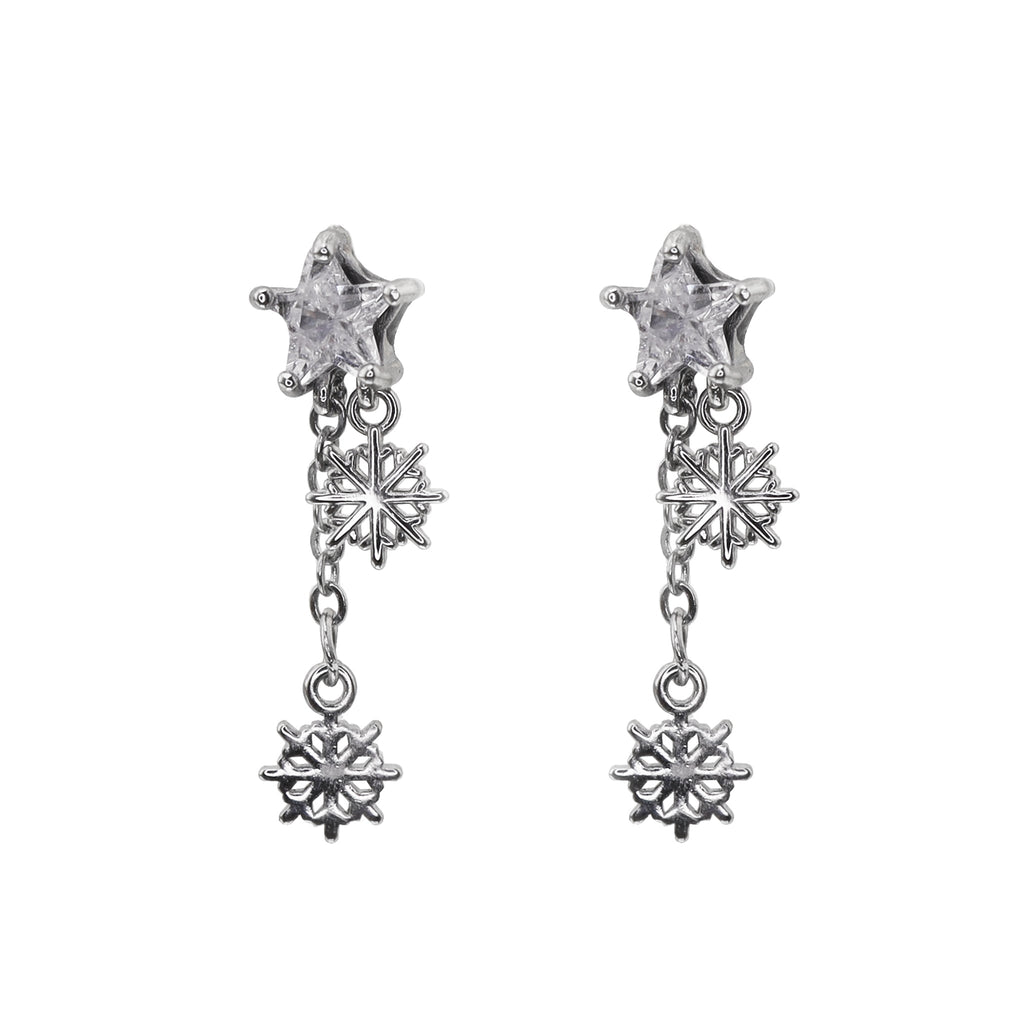 PAIR OF Snowflake Pentagram Dangle stainless steel Ear Studs