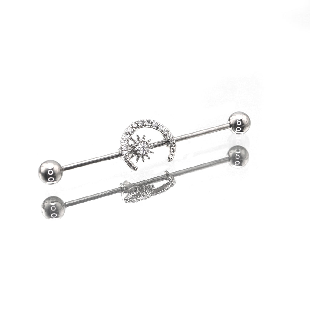 Moon & Sun CZ stainless steel Industrial Barbell