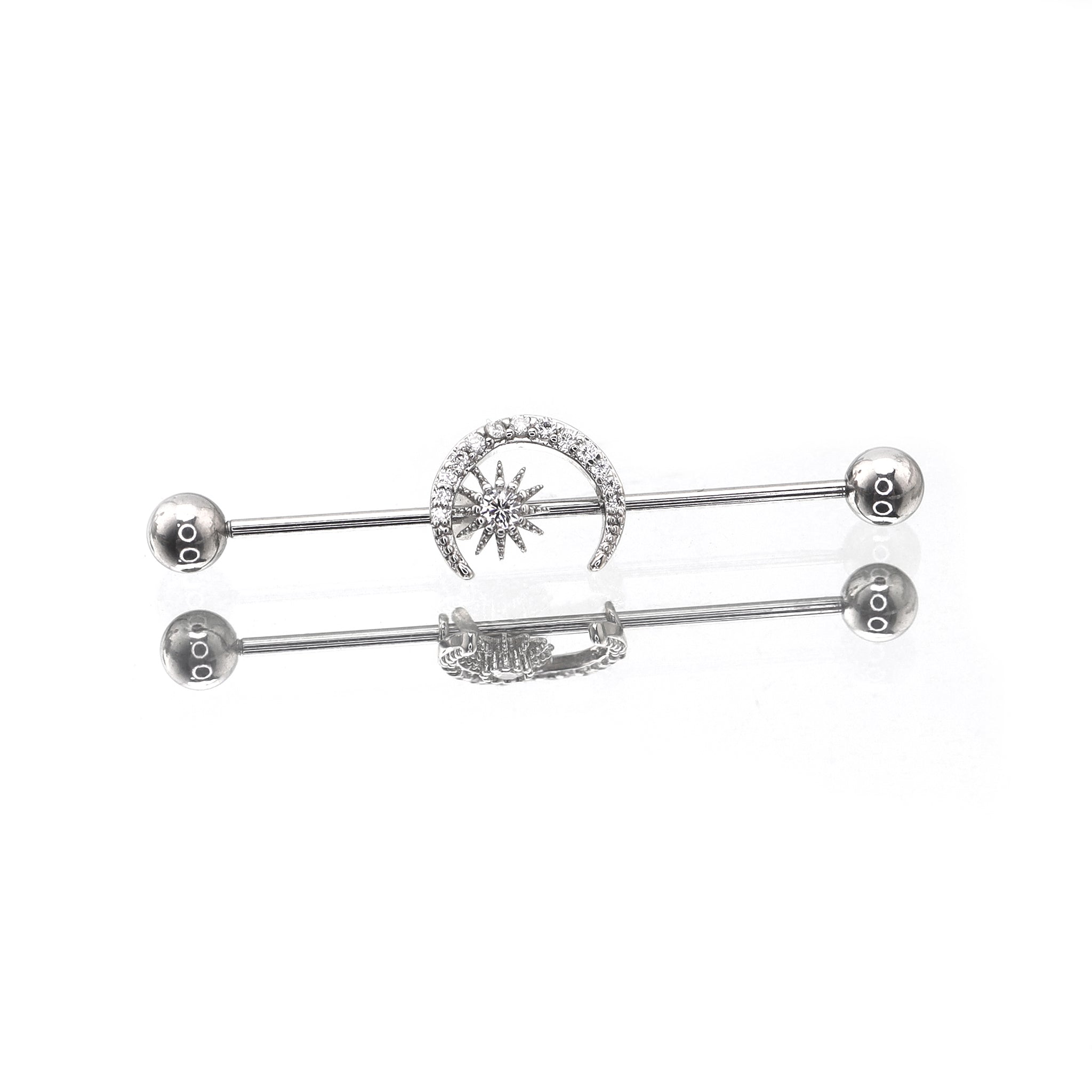 Moon & Sun CZ stainless steel Industrial Barbell