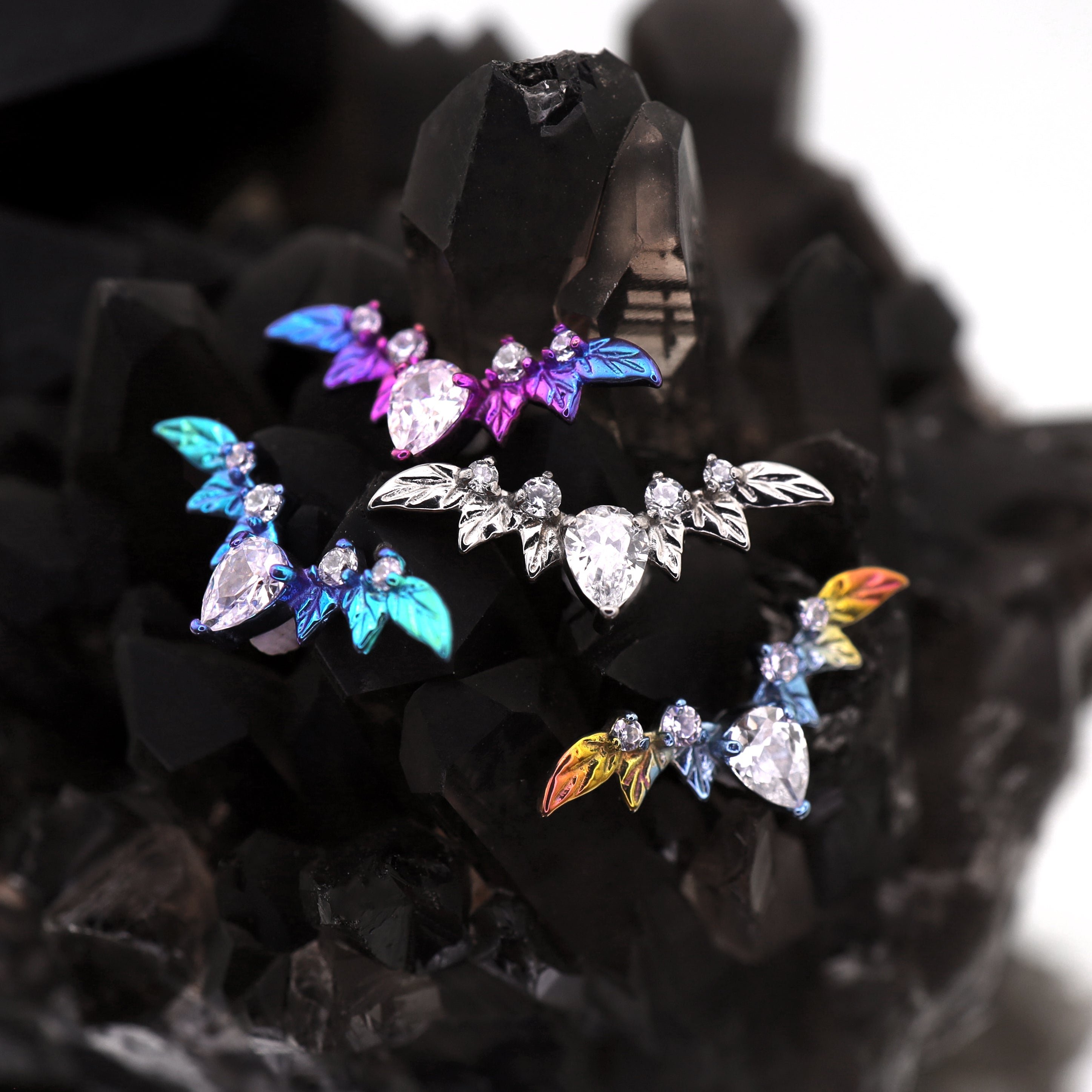 Teardrop CZ Bat Titanium Ear Studs