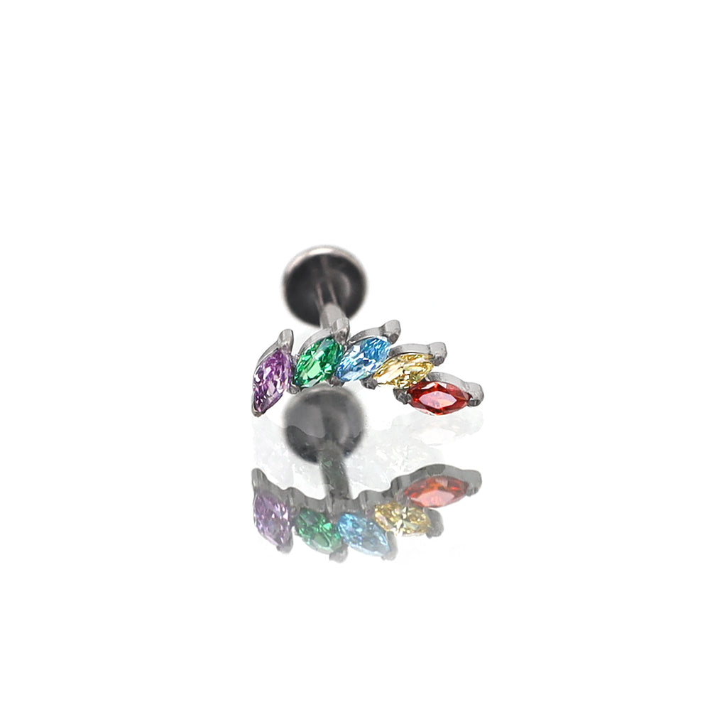 Rainbow Marquise-Cut CZ Titanium Ear Studs