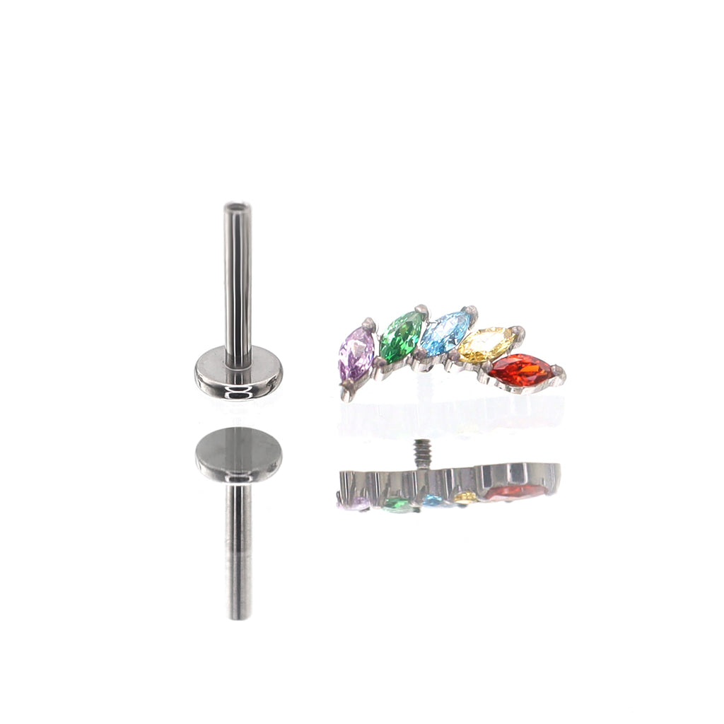 Rainbow Marquise-Cut CZ Titanium Ear Studs