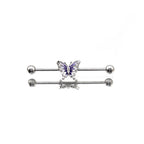 Blue & White Epoxy Gradient Butterfly stainless steel Industrial Barbell