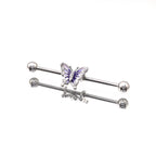 Blue & White Epoxy Gradient Butterfly stainless steel Industrial Barbell