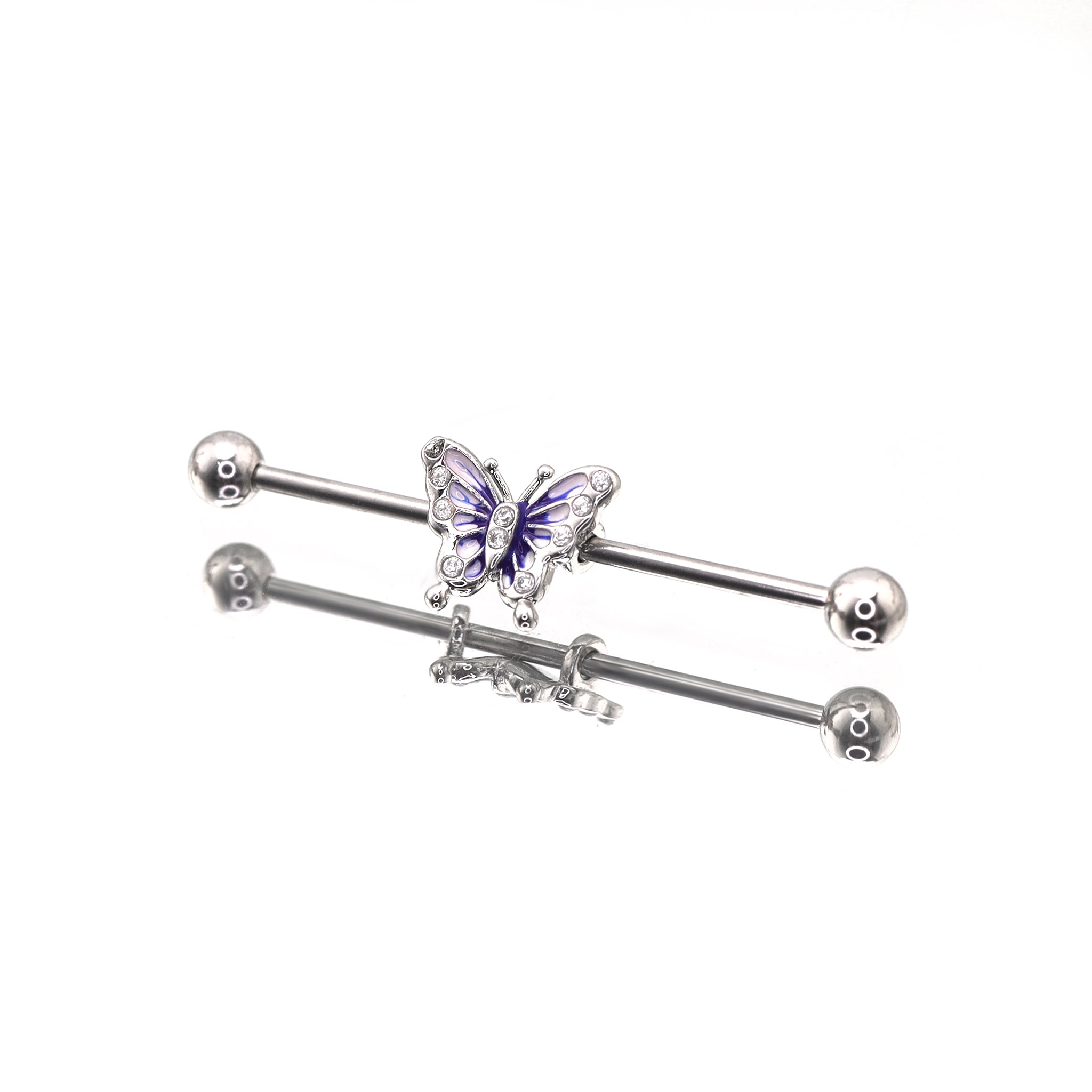Blue & White Epoxy Gradient Butterfly stainless steel Industrial Barbell