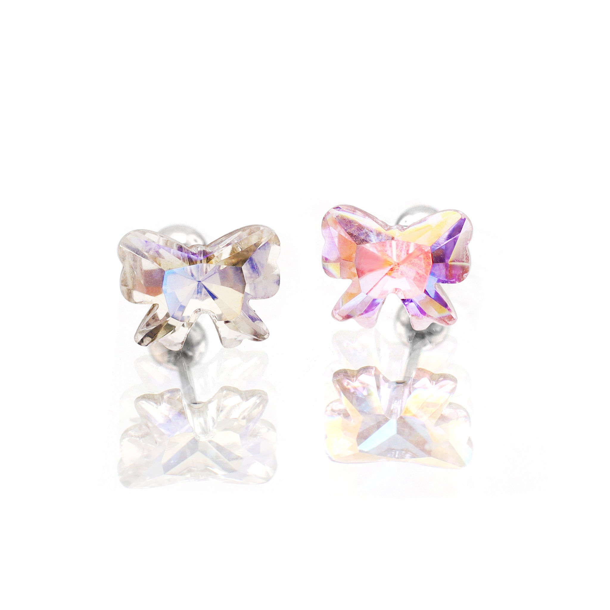 PAIR OF Sweet Bow Refractive CZ stainless steel Ear Studs
