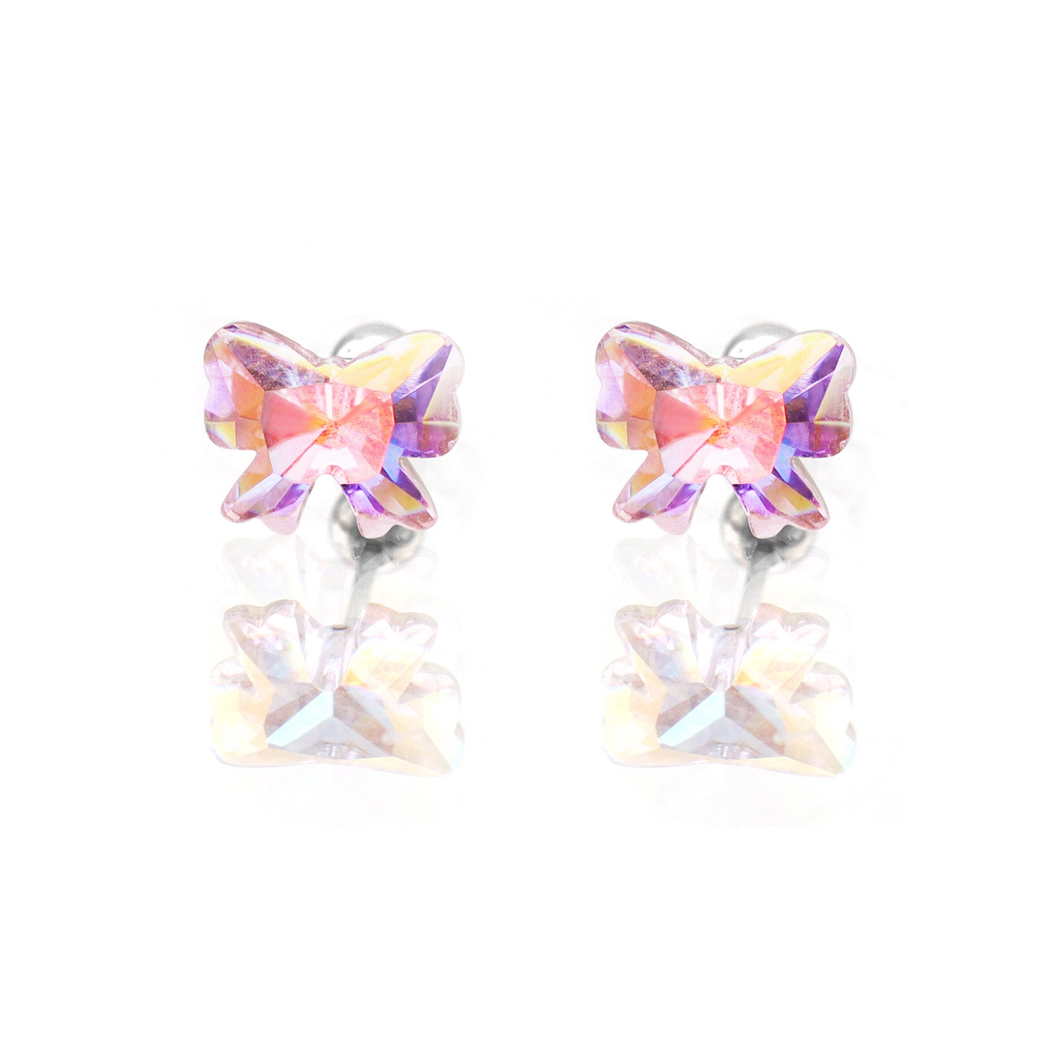 PAIR OF Sweet Bow Refractive CZ stainless steel Ear Studs