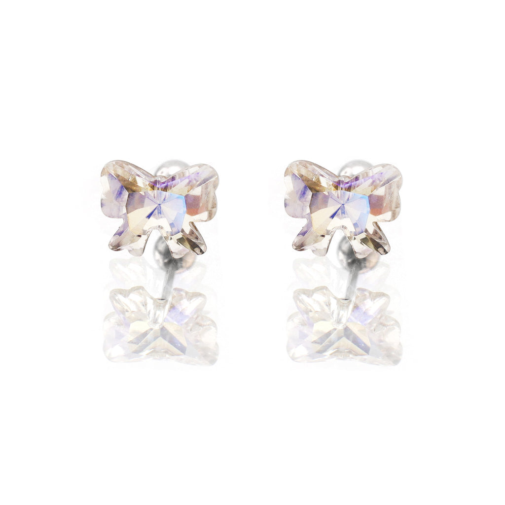 PAIR OF Sweet Bow Refractive CZ stainless steel Ear Studs