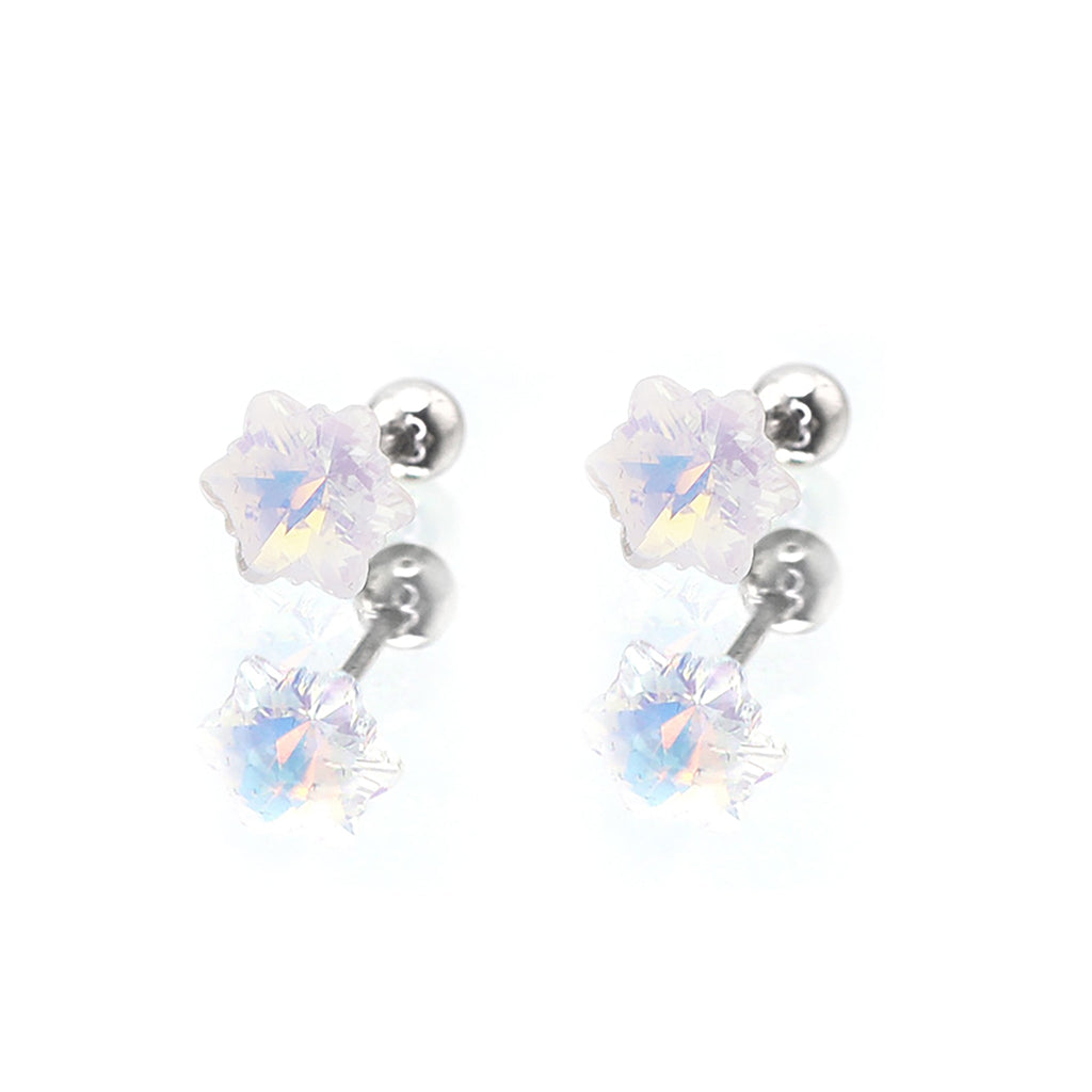 PAIR OF Mocha CZ Colorful Snowflake stainless steel Ear Studs
