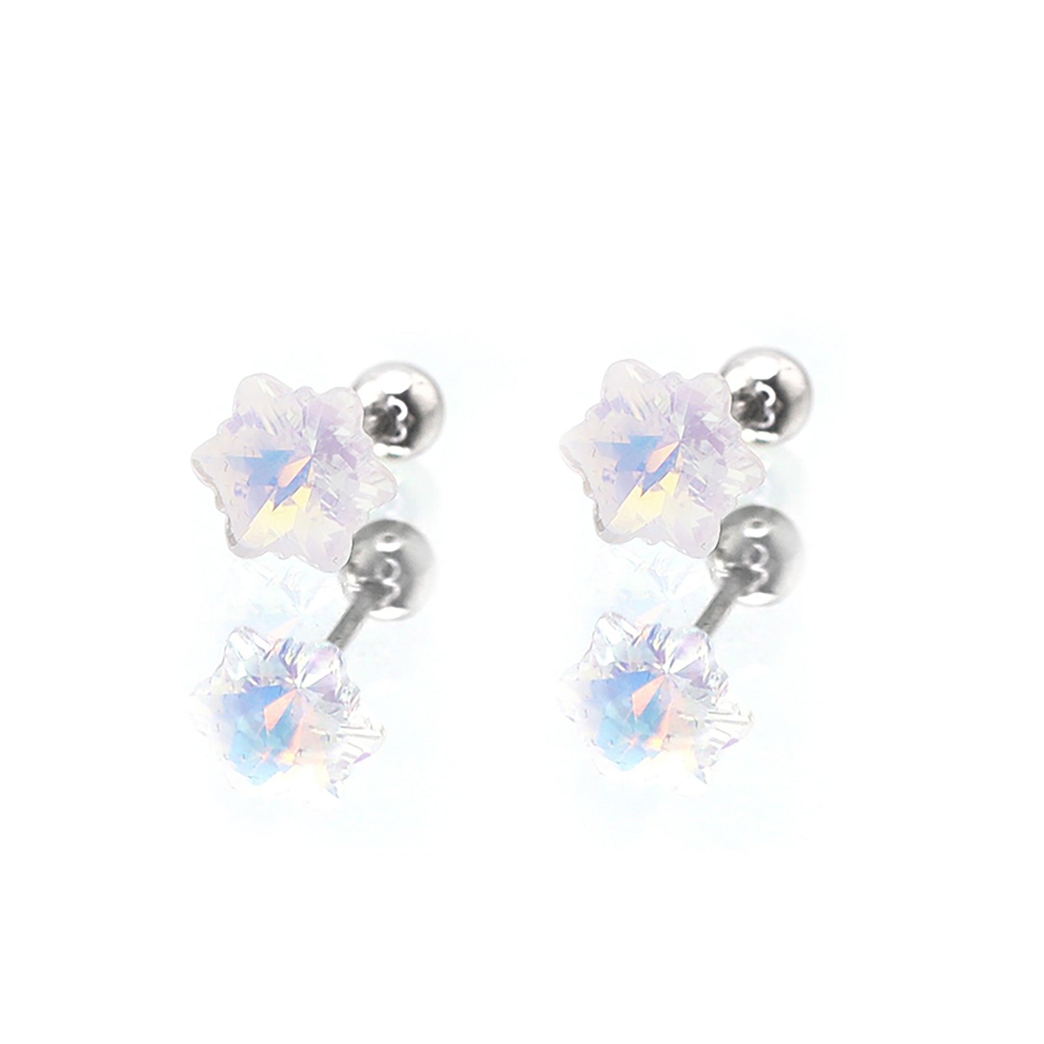 PAIR OF Mocha CZ Colorful Snowflake stainless steel Ear Studs