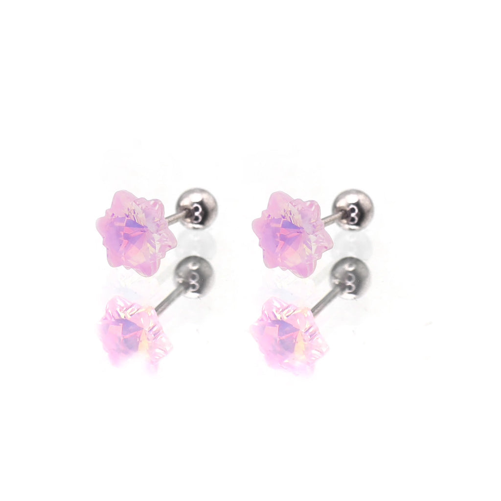 PAIR OF Mocha CZ Colorful Snowflake stainless steel Ear Studs
