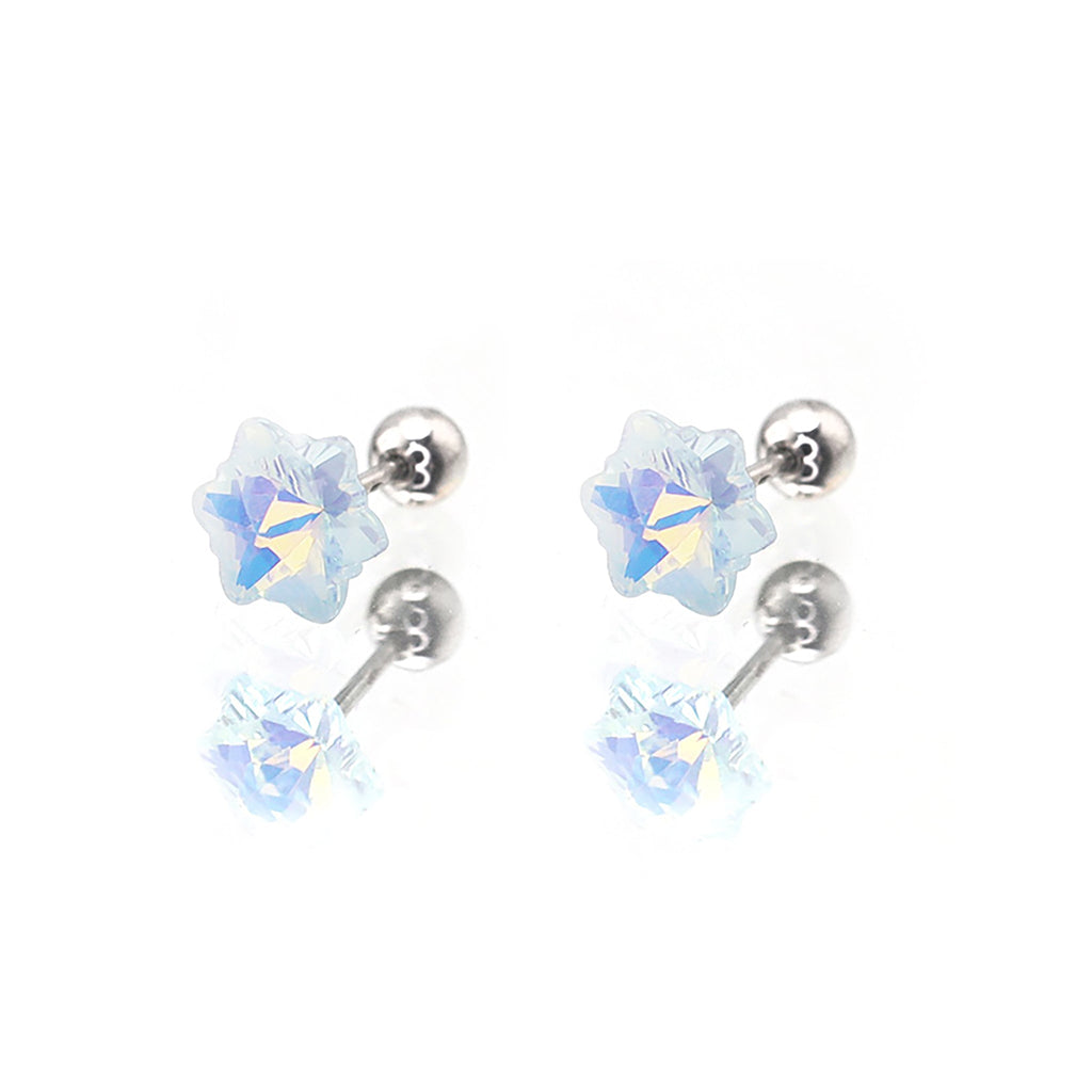 PAIR OF Mocha CZ Colorful Snowflake stainless steel Ear Studs