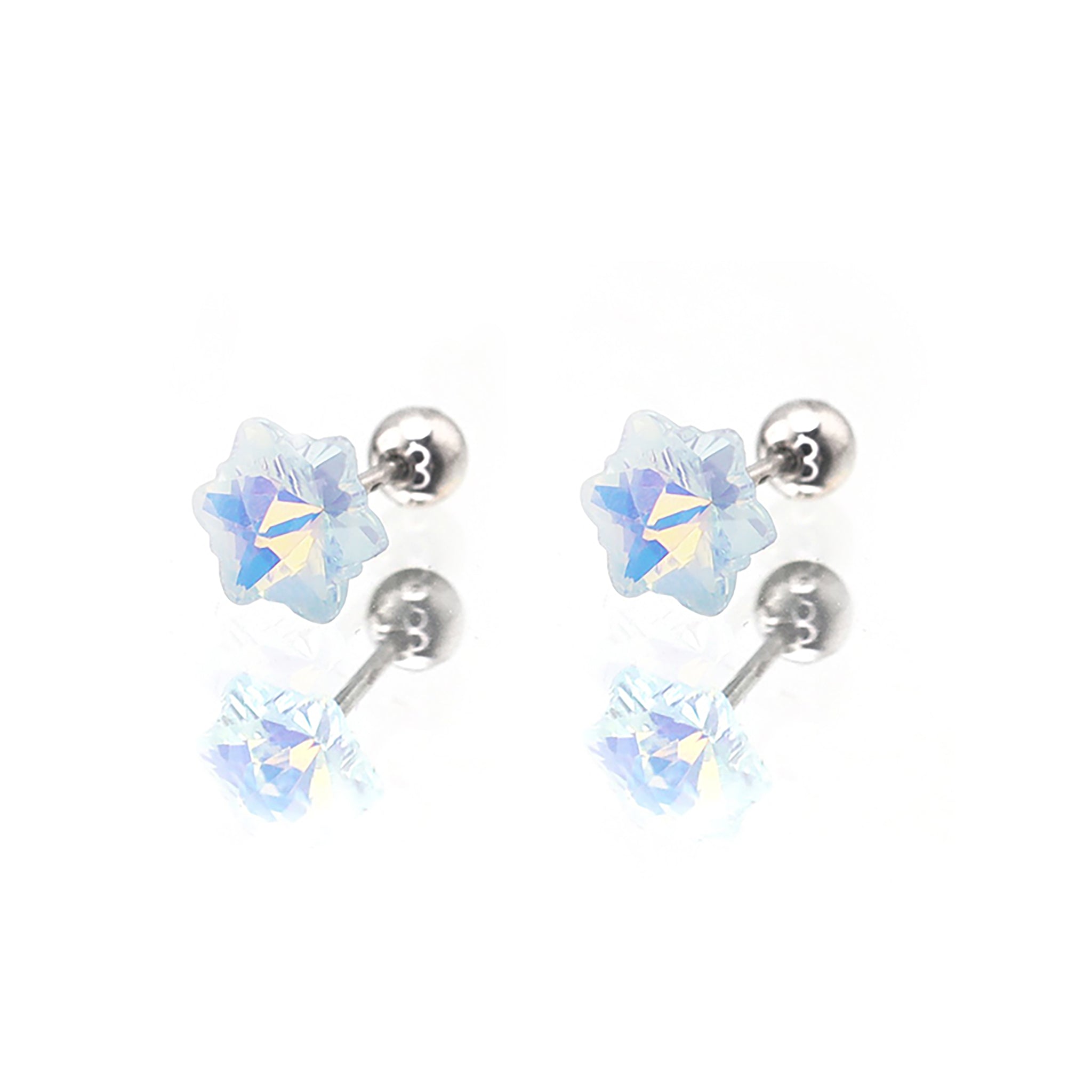 PAIR OF Mocha CZ Colorful Snowflake stainless steel Ear Studs