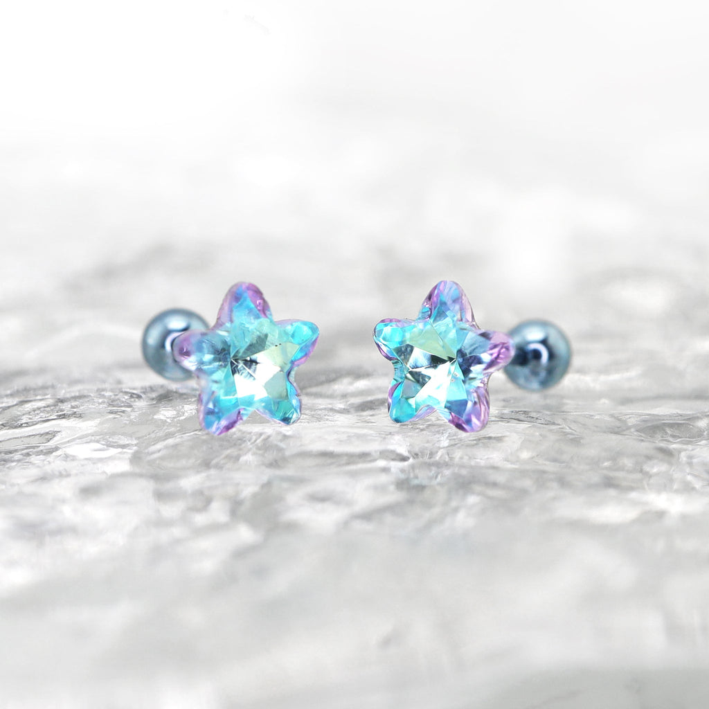 Blue Gradient Pentagram Star Titanium Ear Studs