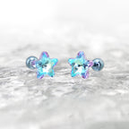 Blue Gradient Pentagram Star Titanium Ear Studs