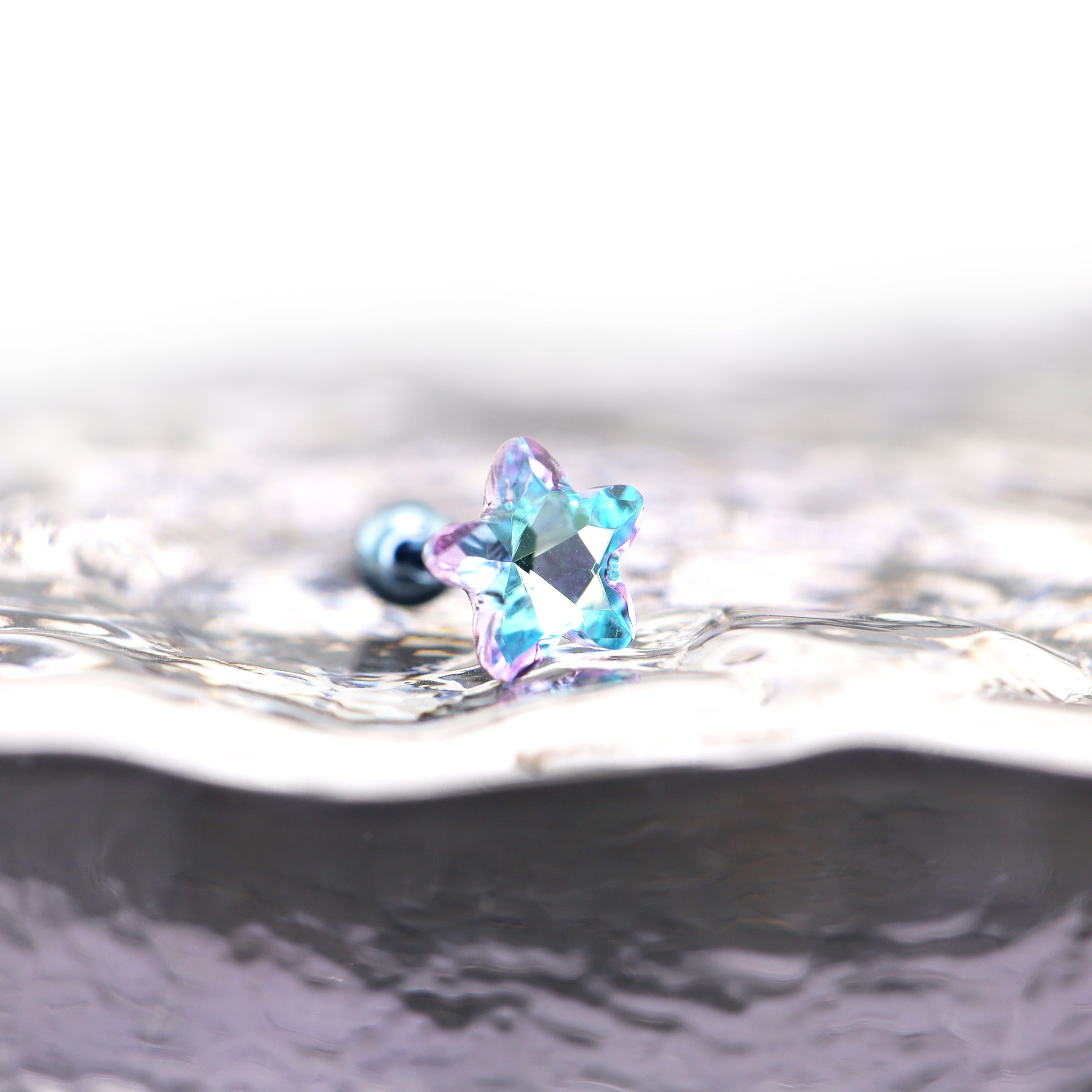 Blue Gradient Pentagram Star Titanium Ear Studs