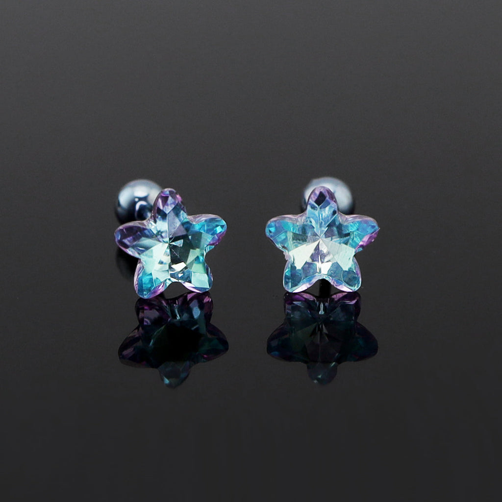 Blue Gradient Pentagram Star Titanium Ear Studs