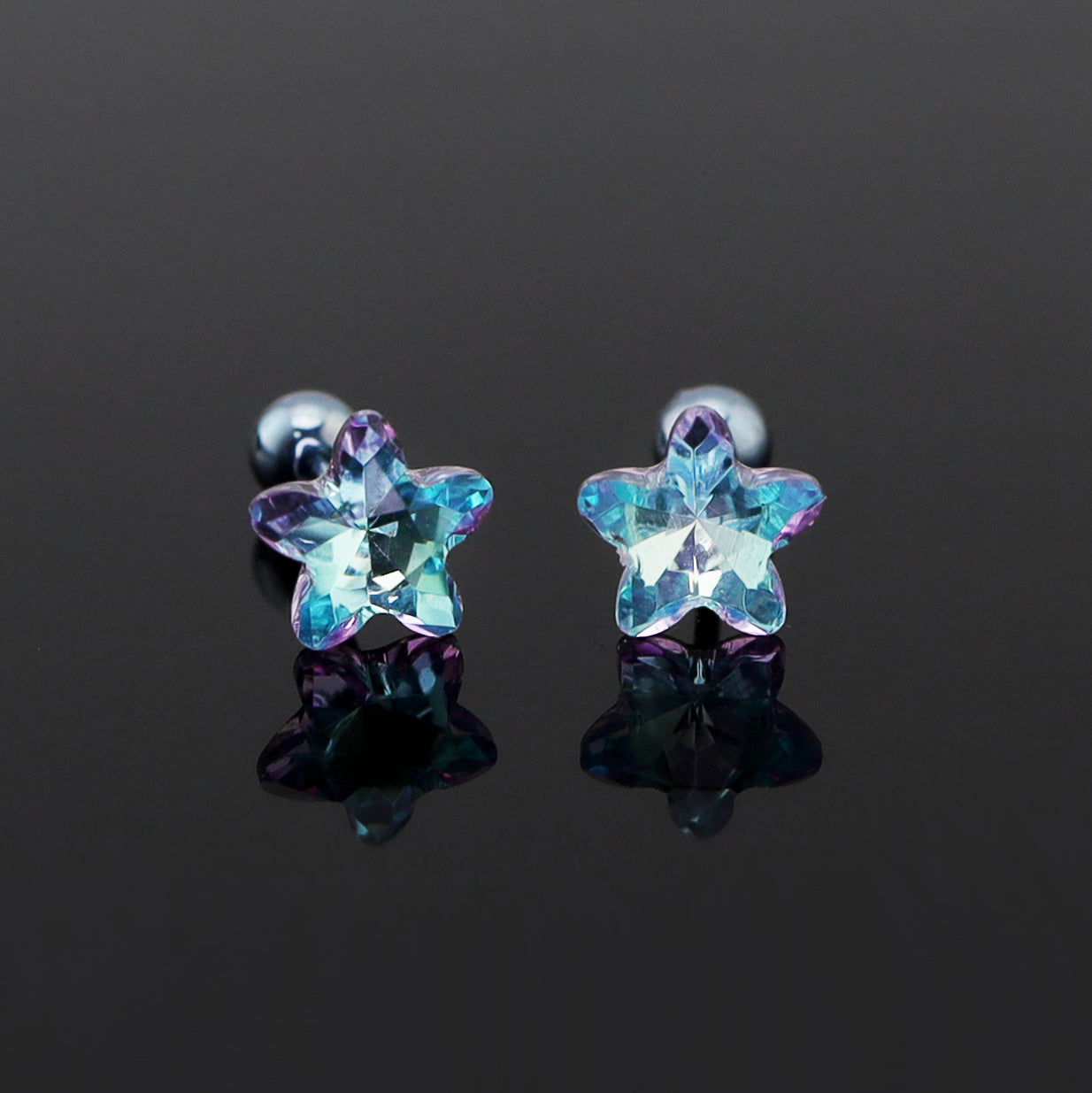 Blue Gradient Pentagram Star Titanium Ear Studs