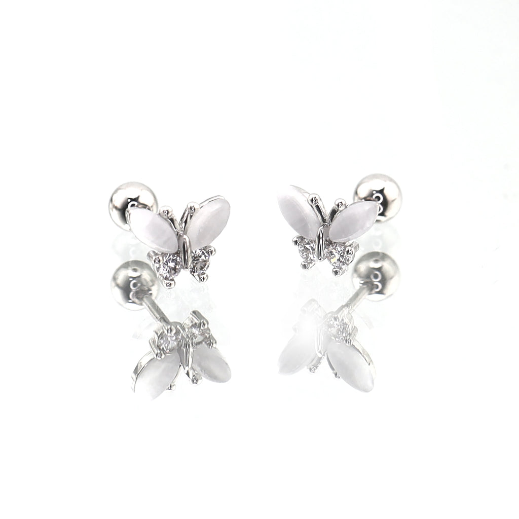 White Elegant CZ Butterfly stainless steel Ear Studs