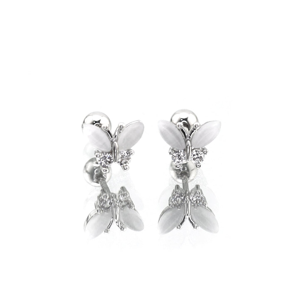 White Elegant CZ Butterfly stainless steel Ear Studs