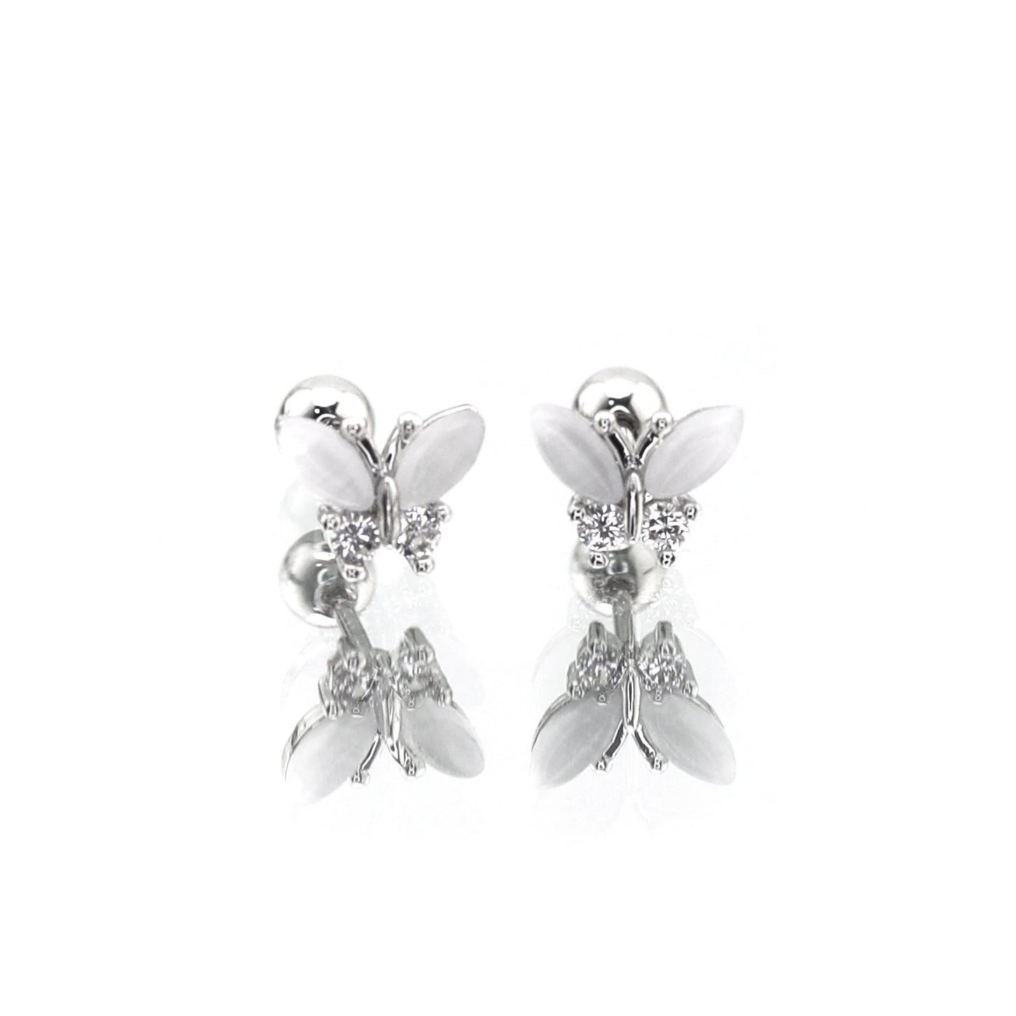 White Elegant CZ Butterfly stainless steel Ear Studs