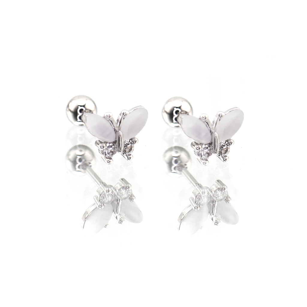 White Elegant CZ Butterfly stainless steel Ear Studs