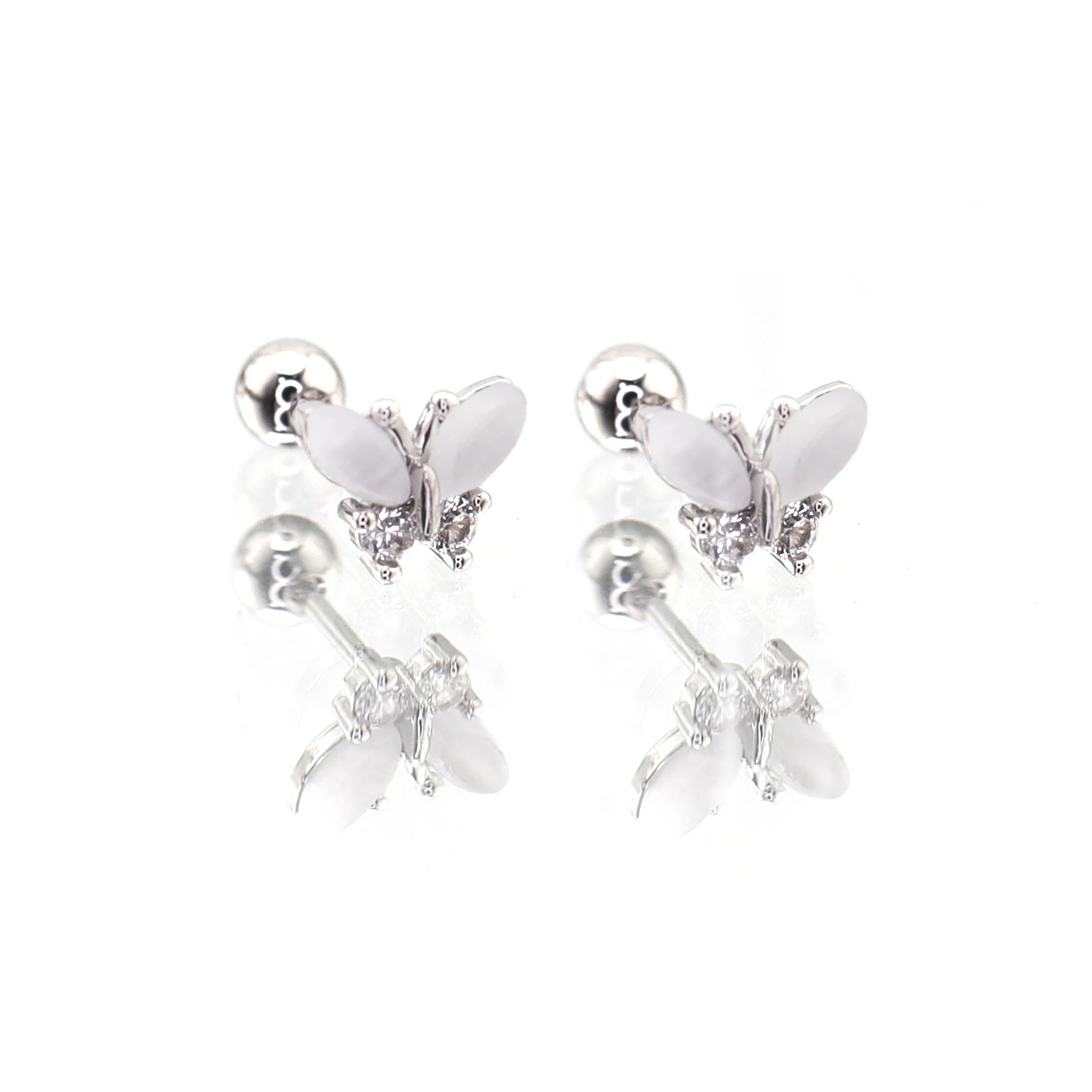 White Elegant CZ Butterfly stainless steel Ear Studs
