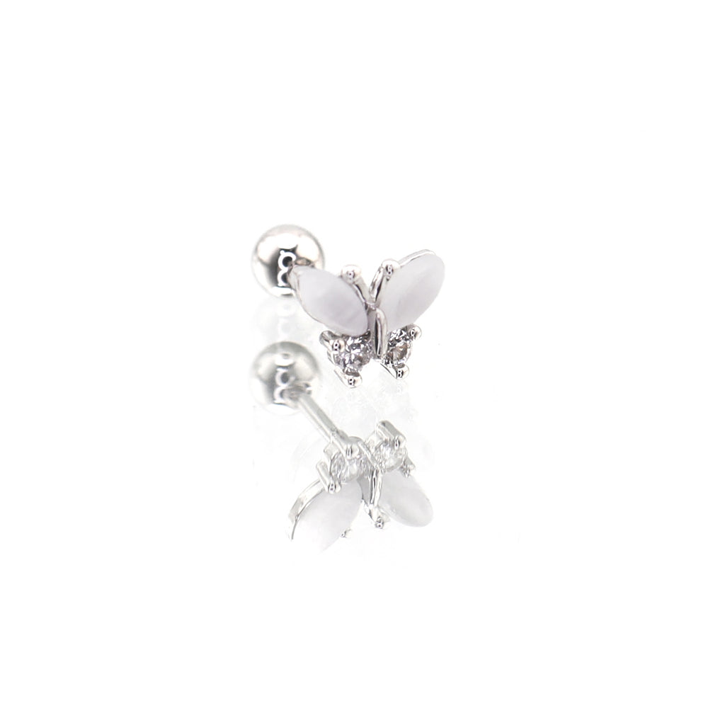 White Elegant CZ Butterfly stainless steel Ear Studs