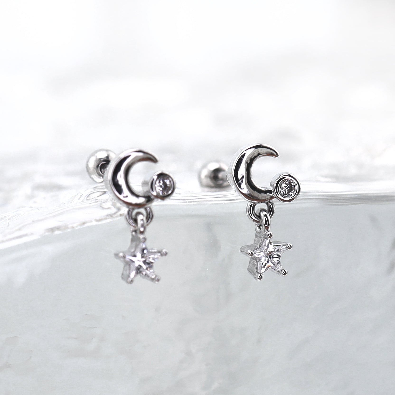 Star & Moon Dangle stainless steel Ear Studs