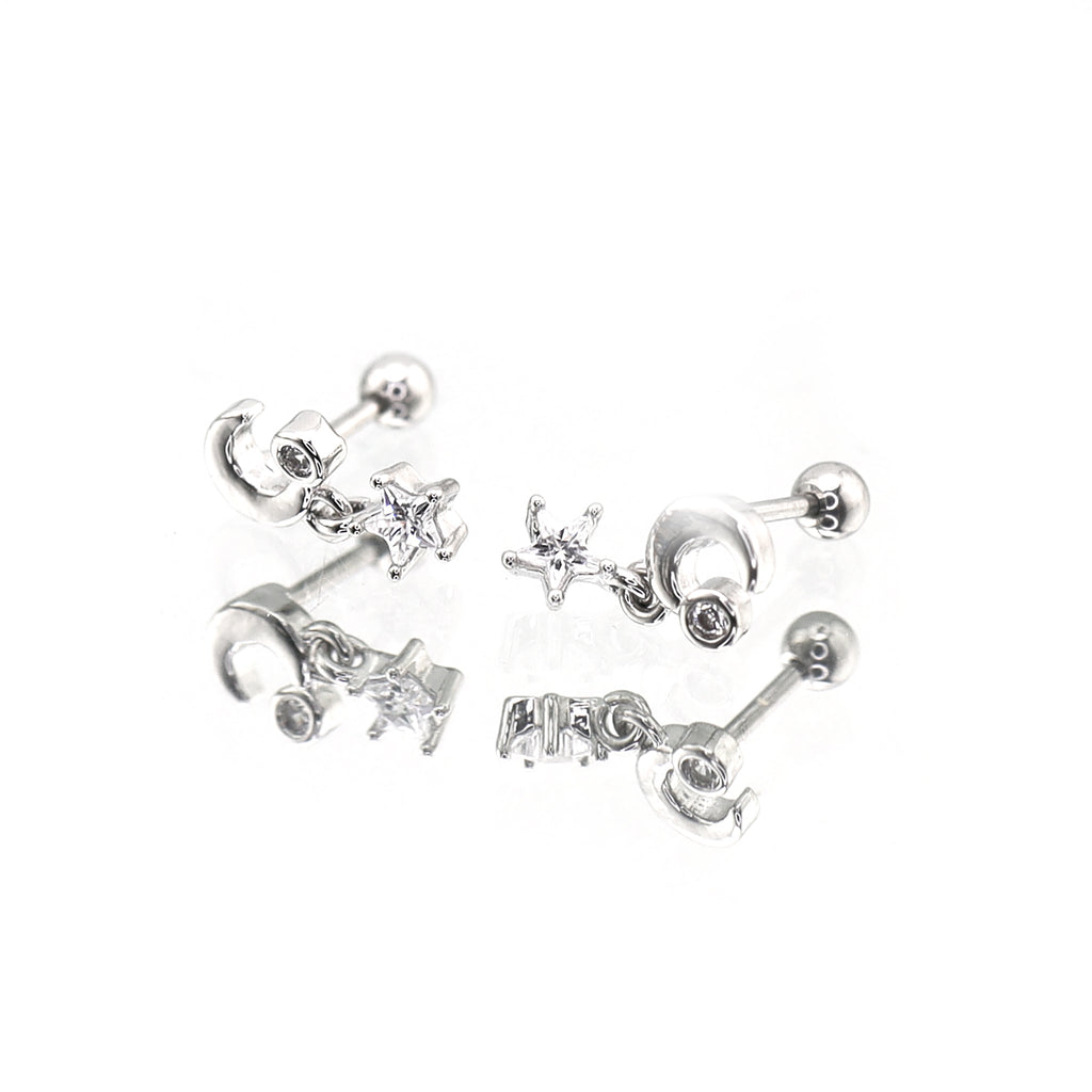 Star & Moon Dangle stainless steel Ear Studs