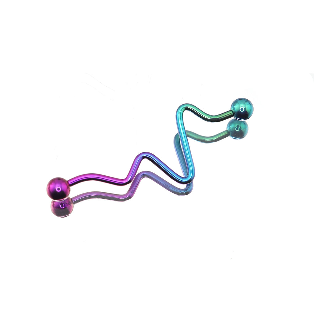 Wave-Shaped ECG Pattern Titanium Industrial Barbell