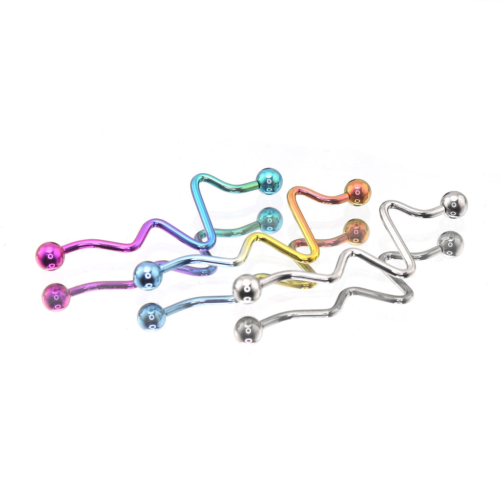 Wave-Shaped ECG Pattern Titanium Industrial Barbell