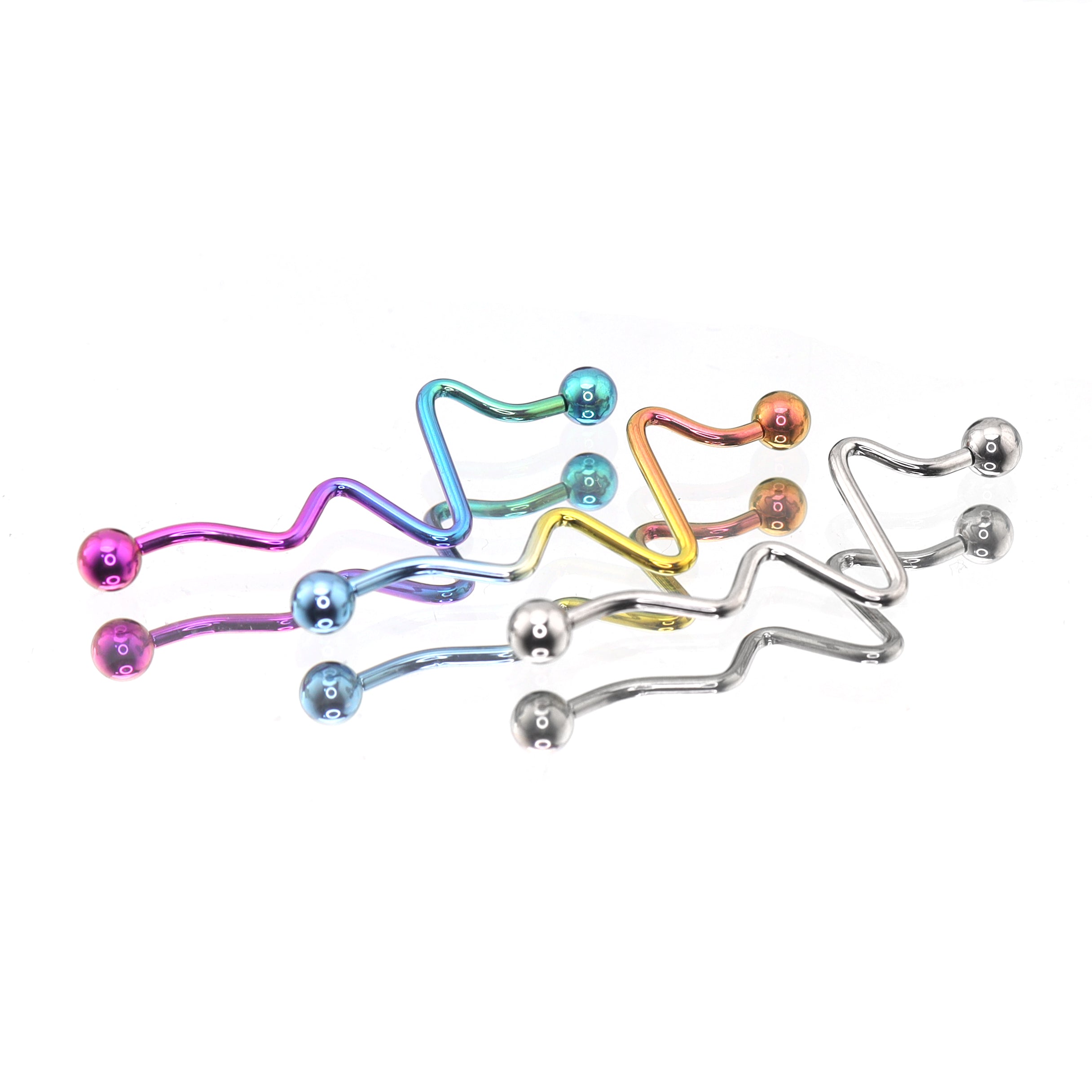 Wave-Shaped ECG Pattern Titanium Industrial Barbell